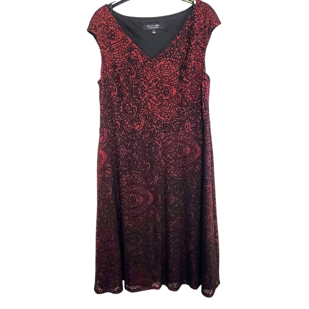 Black Label By Evan Picone Red & Black Lace Dress EUC